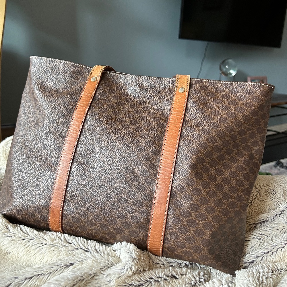 AUTHENTIC CELINE Vintage Macadam Canvas & Leather Tote - Picture 2 of 16